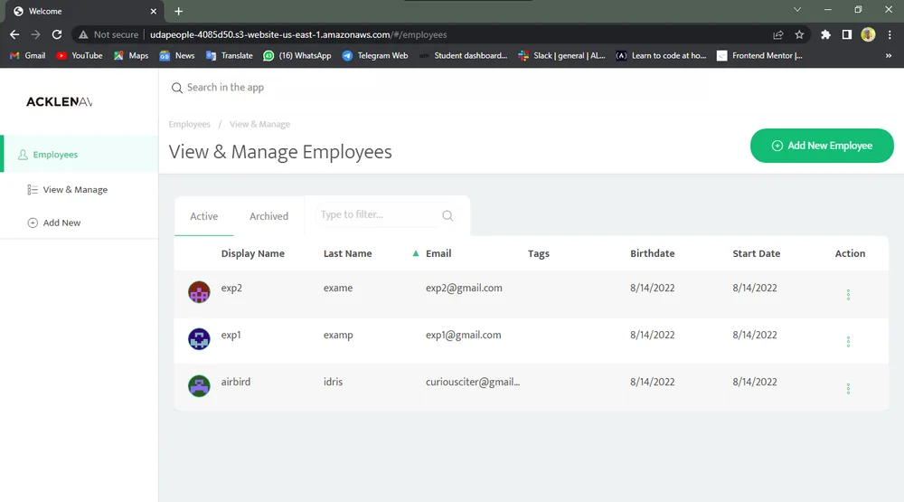 Employee management application deployed with the Fullstack DevOps pipeline